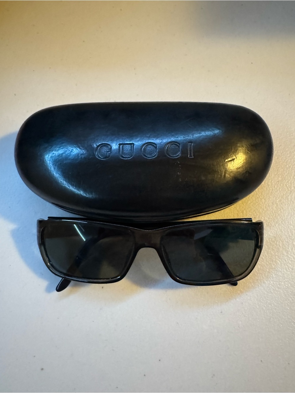 Gucci Men’s Black Rectangular Sunglasses with Case